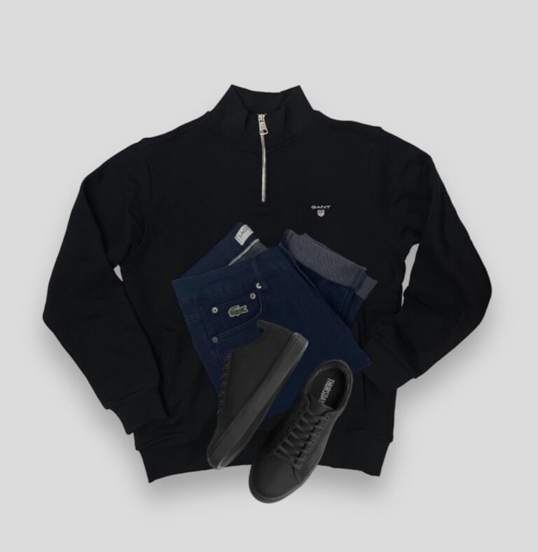 Gant Half-zip Sweatshirt & Lacoste Jeans & black sneaker