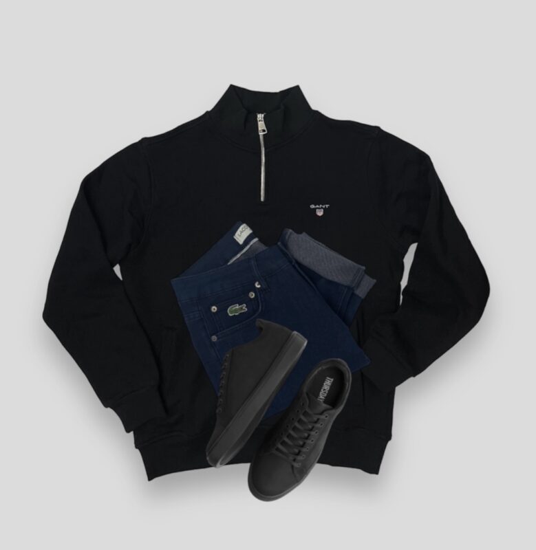 Gant Half-zip Sweatshirt & Lacoste Jeans & black sneaker