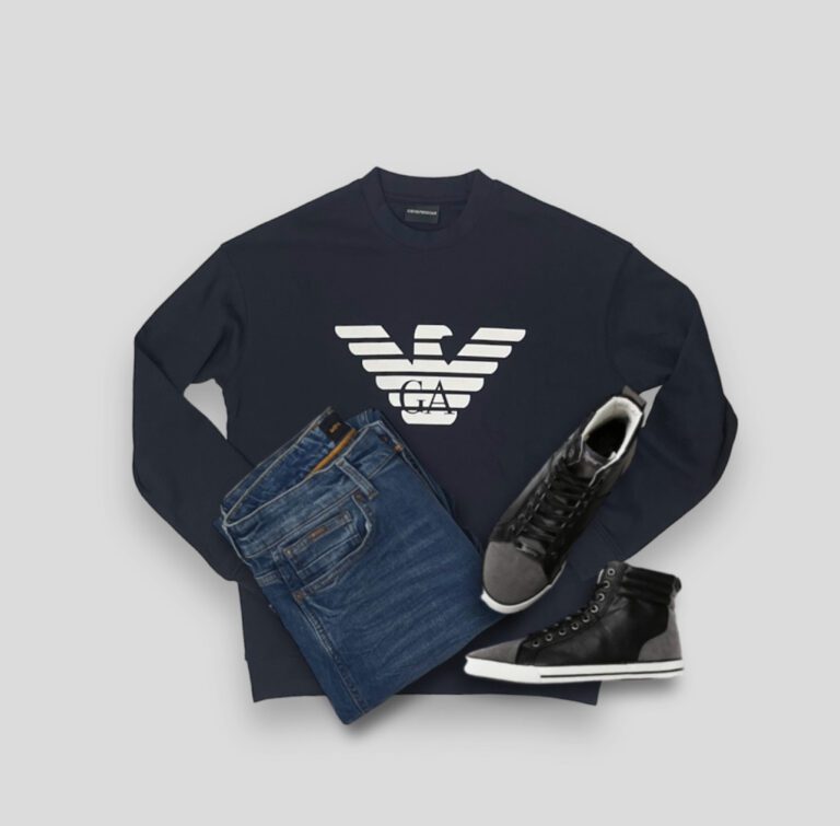 Emporio Armani and Hugo Boss jeans with black shoes